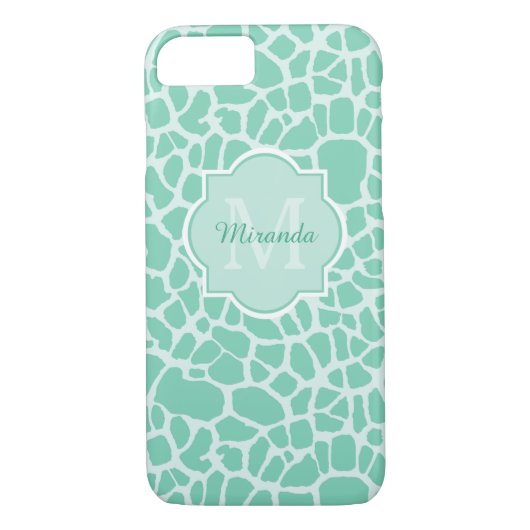 Coques Case-Mate iPhone Girly Neo Mint Green Giraffe Imprimer Nom du monog (Dos)