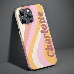 Case-Mate iPhone Case Girly Retro Vintage Wave Nom personnalisé<br><div class="desc">Girly Retro Vintage Wave Personnalisé Nom iPhone Boîtes dispose d'une vague rétro dans les tons rose, orange et blanc avec votre nom personnalisé dans élégant script moderne accentué. Personnalisez en modifiant le texte dans la zone de texte fournie. Parfait pour l'anniversaire, Noël, Fête des Mères, baby showers, douches nuptiales, maman,...</div>