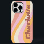 Coque Pour Pour iPhone 14 Pro Max Girly Retro Vintage Wave Nom personnalisé<br><div class="desc">Girly Retro Vintage Wave Personnalisée Nom iPhone Smart Phone Boîtes dispose d'une vague rétro dans les tons rose, orange et blanc avec votre nom personnalisé dans élégant script moderne accentué. Personnalisez en modifiant le texte dans la zone de texte fournie. Parfait pour l'anniversaire, Noël, Fête des Mères, baby showers, douches...</div>
