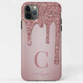 Coques Case-Mate iPhone Girly Rose Gold Sparkle Glitter Drips monogram (Dos)