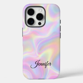 Coques iPhone 16 Pro Girly Vibrant Pastel Holographic Swirl Design     