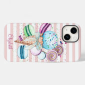 Coques Case-Mate iPhone Glace à l'aquarelle,Macarons,Rayes roses (Verso (horizontal))