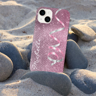 Coque Pour iPhone 14 Glam à ruban en argent rose