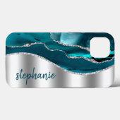 Coques Case-Mate iPhone Glam Agate Géode Métallic Argent Sardonyx Nom (Verso (horizontal))