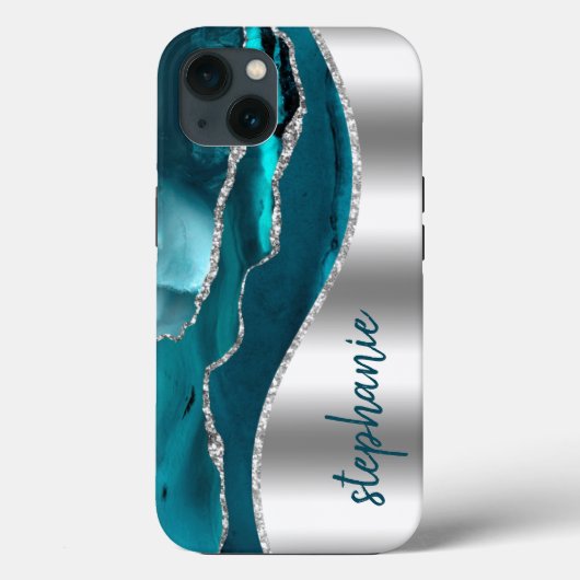 Coques Case-Mate iPhone Glam Agate Géode Métallic Argent Sardonyx Nom (Verso)