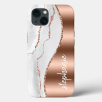 Glam Agate Géode Métallic Rose Gold Blanc Nom