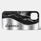 Coques Case-Mate iPhone Glam Agate Géode Métallurgique Argent Noir Nom (Verso (horizontal))