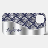 Coques Case-Mate iPhone Glam Art Déco Motif Silver Navy Nom bleu (Verso (horizontal))
