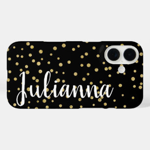 Coques iPhone 16 Glam Black Gold Holiday Motif personnalisé