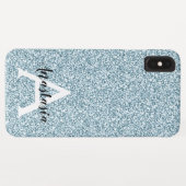 Coques Case-Mate iPhone Glam Bleu Paillettes Argentées Monogramme Nom (Dos (Horizontal))