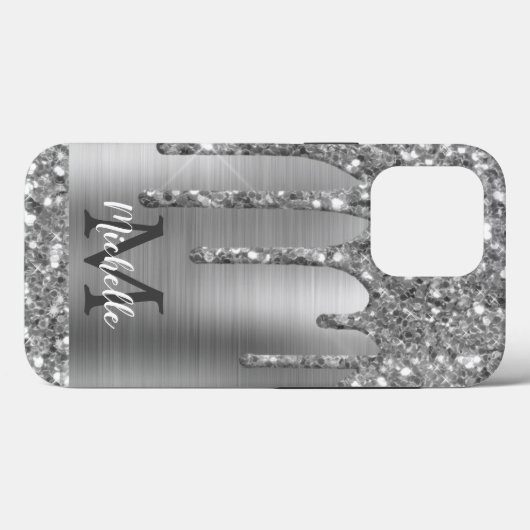 Coques Case-Mate iPhone Glam Chic Silver Parties scintillant Drives Monogr (Verso (horizontal))