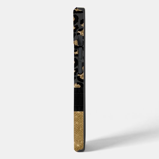 Coques Case-Mate iPhone Glam Empreinte de léopard noir et or (Verso / Gauche)