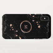 Coques Case-Mate iPhone Glam Faux Gold Regardez le marbre noir| Monogramme (Dos (Horizontal))
