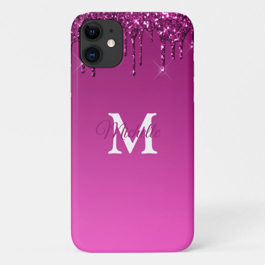 Coques Case-Mate iPhone Glam & Fuchsia Ombre Parties scintillant Monogramm (Dos)