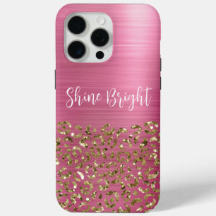 Coque iPhone 15 Pro Max Glam Girly Pink Gold Leopard