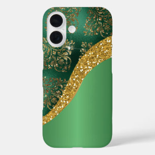 Coques iPhone 16 Glam Gold Parties scintillant Vert métal