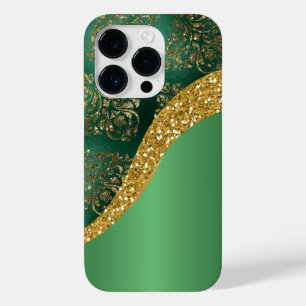 Coque Pour iPhone 14 Pro Glam Gold Parties scintillant Vert métal
