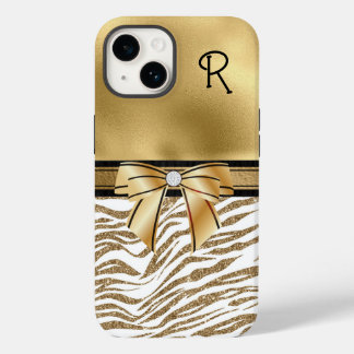 Coque Pour iPhone 14 Glam Gold Zebra Stripe Monogramme