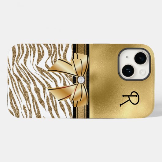 Coques Case-Mate iPhone Glam Gold Zebra Stripe Monogramme (Verso (horizontal))