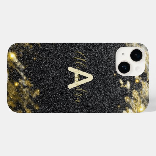 Coques Case-Mate iPhone Glam moderne brillant noir or brillant élégant (Verso (horizontal))