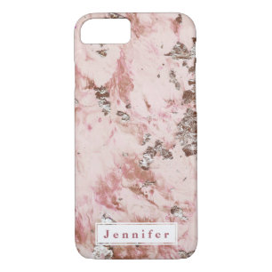 Coque iPhone 7 Glam moderne rose vif marbre doré personnalisé