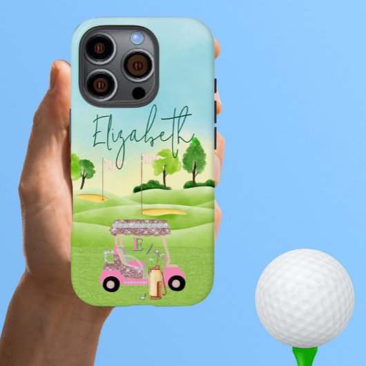 Coques Case-Mate iPhone Glam Parties scintillant Lady Golfer Pink Cart Clu