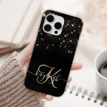 Coque iPhone 15 Pro Max Glam Parties scintillant or diamant étincelle Élég<br><div class="desc">Créez votre propre étui de téléphone étincelant en diamant noir et or personnalisé avec votre monogramme et votre nom personnalisés.</div>