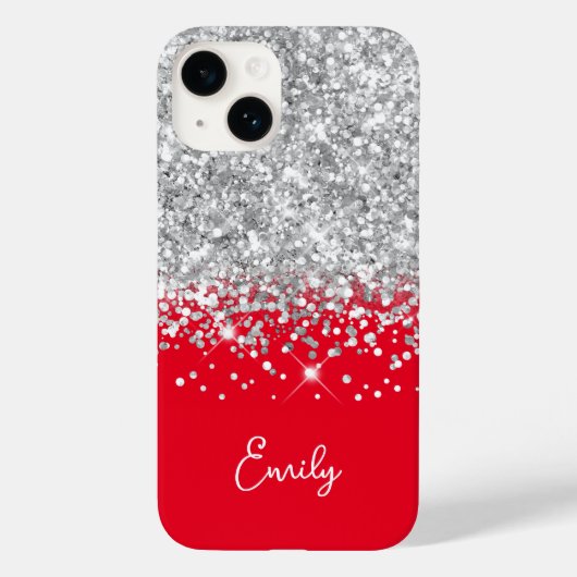 Coques Case-Mate iPhone Glam Parties scintillant rouge et argent (Verso)