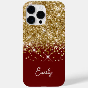 Coque Pour Pour iPhone 14 Pro Max Glam Parties scintillant rouge foncé et or