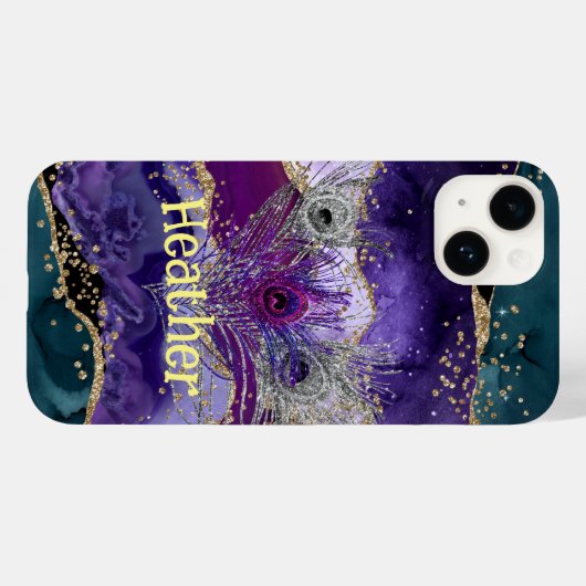 Coques Case-Mate iPhone Glam Purple Peacock Agate Feathered (Verso (horizontal))