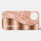 Coques Case-Mate iPhone Glam Rose Gold Faux Feuille Tachetée Léopard Nom (Verso (horizontal))