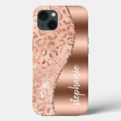 Coques Case-Mate iPhone Glam Rose Gold Faux Feuille Tachetée Léopard Nom (Verso)
