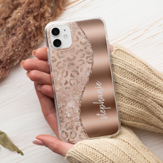 Coques Case-Mate iPhone Glam Rose Gold Faux Feuille Tachetée Léopard Nom