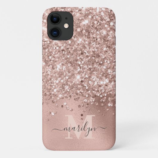 Coques Case-Mate iPhone Glam Rose Gold Faux Parties scintillant Foil Monog (Dos)