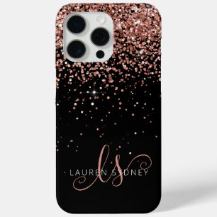 Coque iPhone 15 Pro Max Glam Rose Gold Parties scintillant Élégant Monogra
