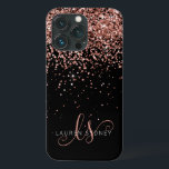 Case-Mate iPhone Case Glam Rose Gold Parties scintillant Élégant Monogra<br><div class="desc">Glam Rose Gold Parties scintillant coque iphone monogramme élégant. Personnalisez facilement ce design branché de boîtier de téléphone chic avec une élégante parties scintillant brillante d'or rose sur un arrière - plan noir. Le design comprend votre monogramme manuscrit avec de jolis tourbillons et nom.</div>
