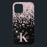 Case-Mate iPhone Case Glam Rose noir or diamant Confetti Monogramme<br><div class="desc">Glam, Elegant, Girly Shiny noir et rose parties scintillant en or confetti personnalisé coque iphone. Dispose d'un faux blush rose or et diamant blanc confetti, monogramme et le nom dans un magnifique script de police de caractères manuscrits de squelette. Personnalisez avec votre nom et le monogramme initial. Remarque : ce...</div>