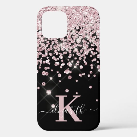 Coques Case-Mate iPhone Glam Rose noir or diamant Confetti Monogramme (Verso)