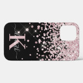 Coques Case-Mate iPhone Glam Rose noir or diamant Confetti Monogramme (Verso (horizontal))