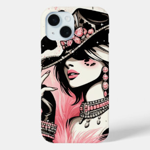 Coque Pour iPhone 15 Glam rustique Cowgirl rose pailleté imprimé cuir d