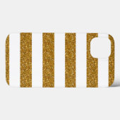 Coques Case-Mate iPhone Glamor White Stripes with Gold Glitter (Verso (horizontal))