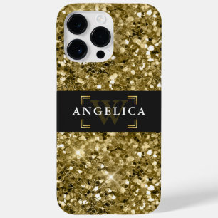 Coque Pour Pour iPhone 14 Pro Max Glamour Monogrammé Éperche Métallurgique Or