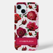 Coques Case-Mate iPhone Glamour Rose Monogramme Nom en Marbre Rose Chaud V (Verso)