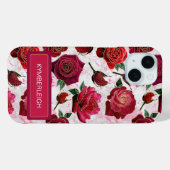 Coques Case-Mate iPhone Glamour Rose Monogramme Nom en Marbre Rose Chaud V (Verso (horizontal))