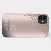 Coques Case-Mate iPhone Glitter Diamants Noir Froid Rose Monogramme Or (Dos (Horizontal))
