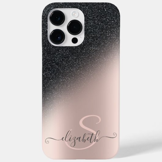 Coques Case-Mate iPhone Glitter ombre noir Cool Rose Gold Monogram  (Verso)