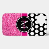 Coques Case-Mate iPhone Glitter Rose Chaud Points Noirs Blancs Monogramme (Verso (horizontal))