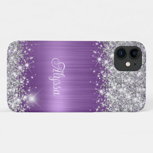 Coques Case-Mate iPhone Glitterie chic Améthyste pourpre Nom (Dos (Horizontal))