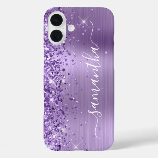 Coques Case-Mate iPhone Glitterie Lumière Violet Glam Girl Signature (Verso)