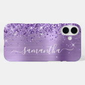 Coques Case-Mate iPhone Glitterie Lumière Violet Glam Girl Signature (Verso (horizontal))